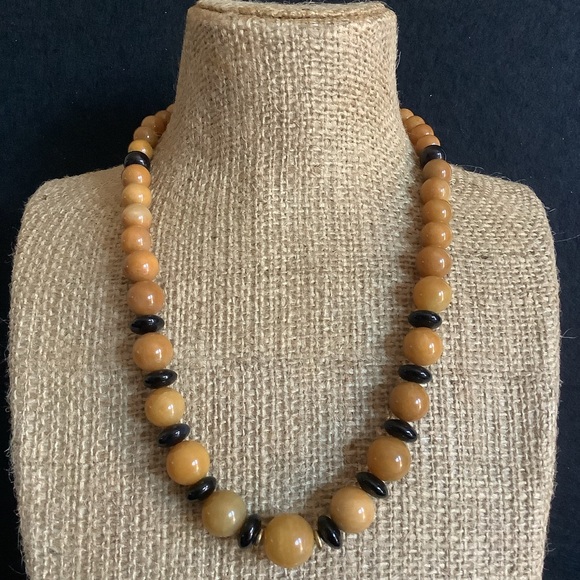 Natural Burmese yellow jadeite jade bead necklace.